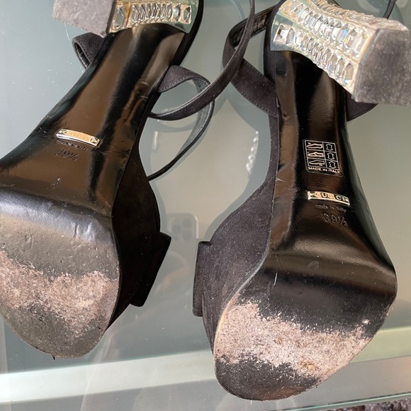 Gucci Black Platform Suede Rhinestone Heels - Picture 2 of 5